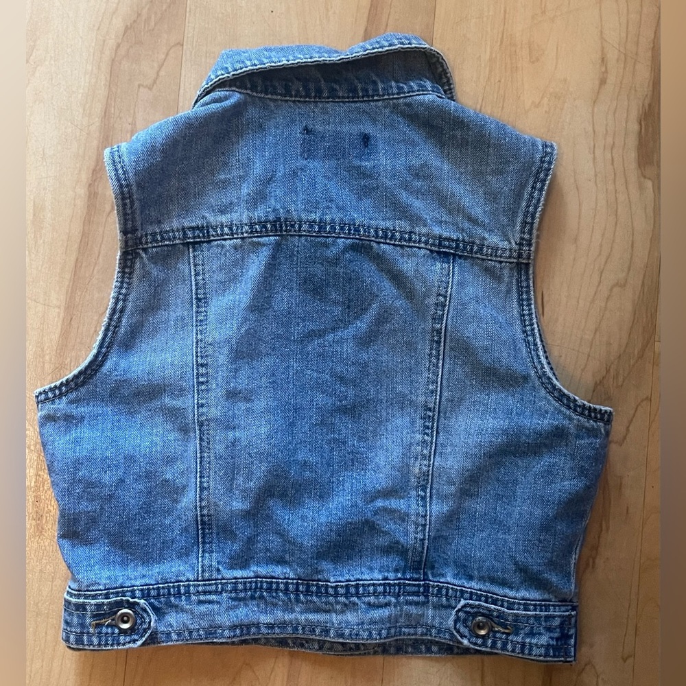 Denim distressed Jean Jacket Vest XS Boho Indie Sleaze Cowgirl XS Coachella - Picture 3 of 4